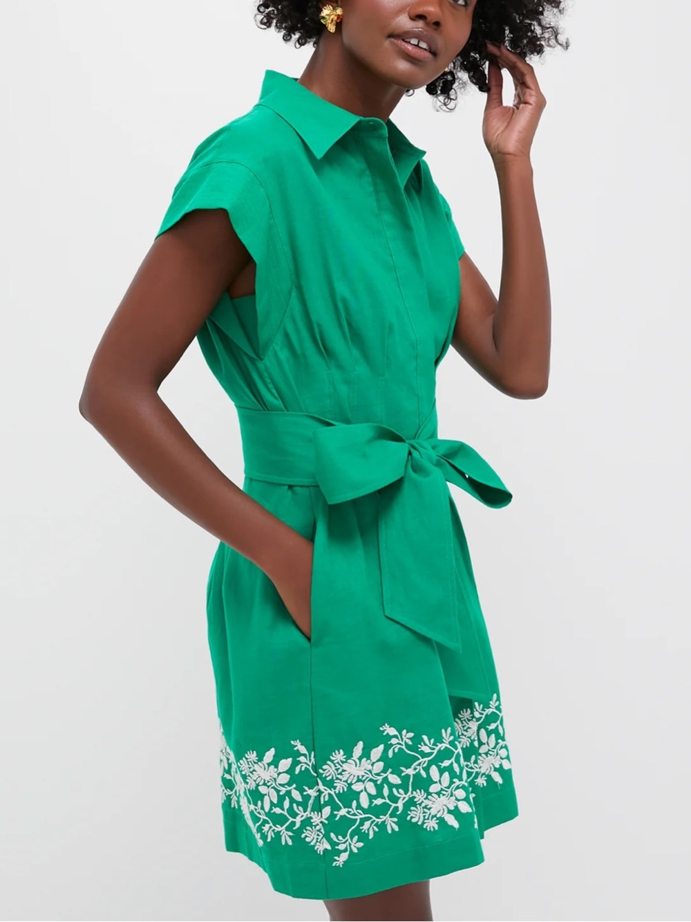 [Never Worn] Tuckernuck Emerald Green Embroidered Shirt Dress - Picture 2 of 4